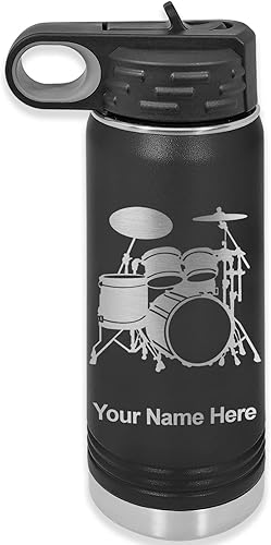LaserGram Botella de agua con tapa abatible de doble pared de 20 onzas con pajilla, juego de batería, grabado personalizado incluido (negro) disponible en Yaxa Costa Rica