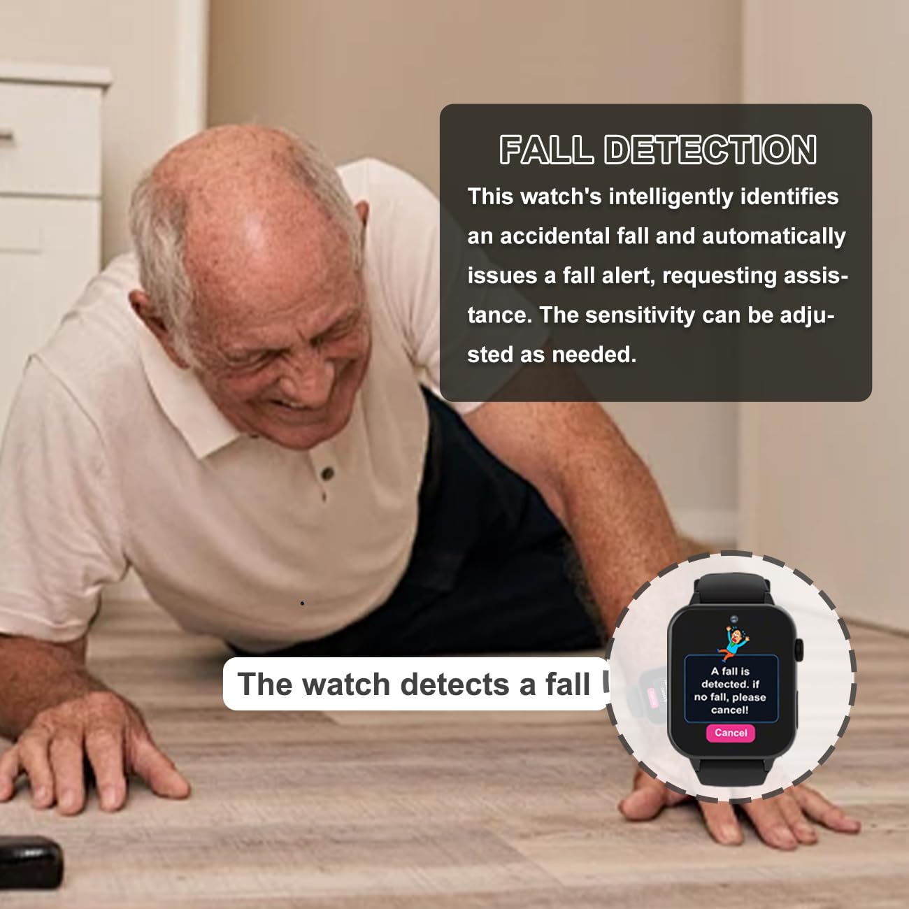 Reloj salvavidas para personas mayores, GPS SOS, con detección de caídas, videollamada, para Alzheimer, reloj inteligente de pulsera para ancianos, negro, 1,96 x 1,57 x 0,47 pulgadas