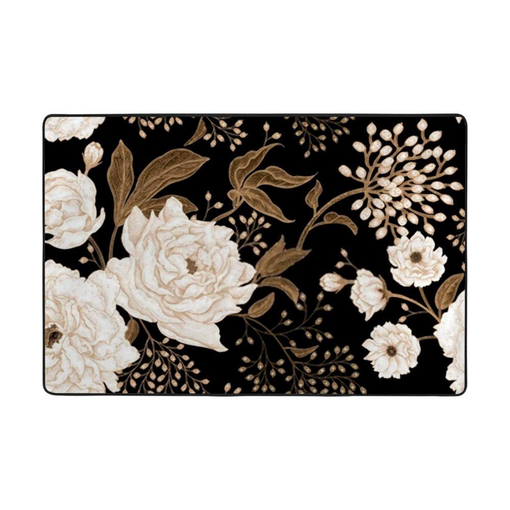 Tapis de sol en velours corail isolant et doux motif fleurs dorées