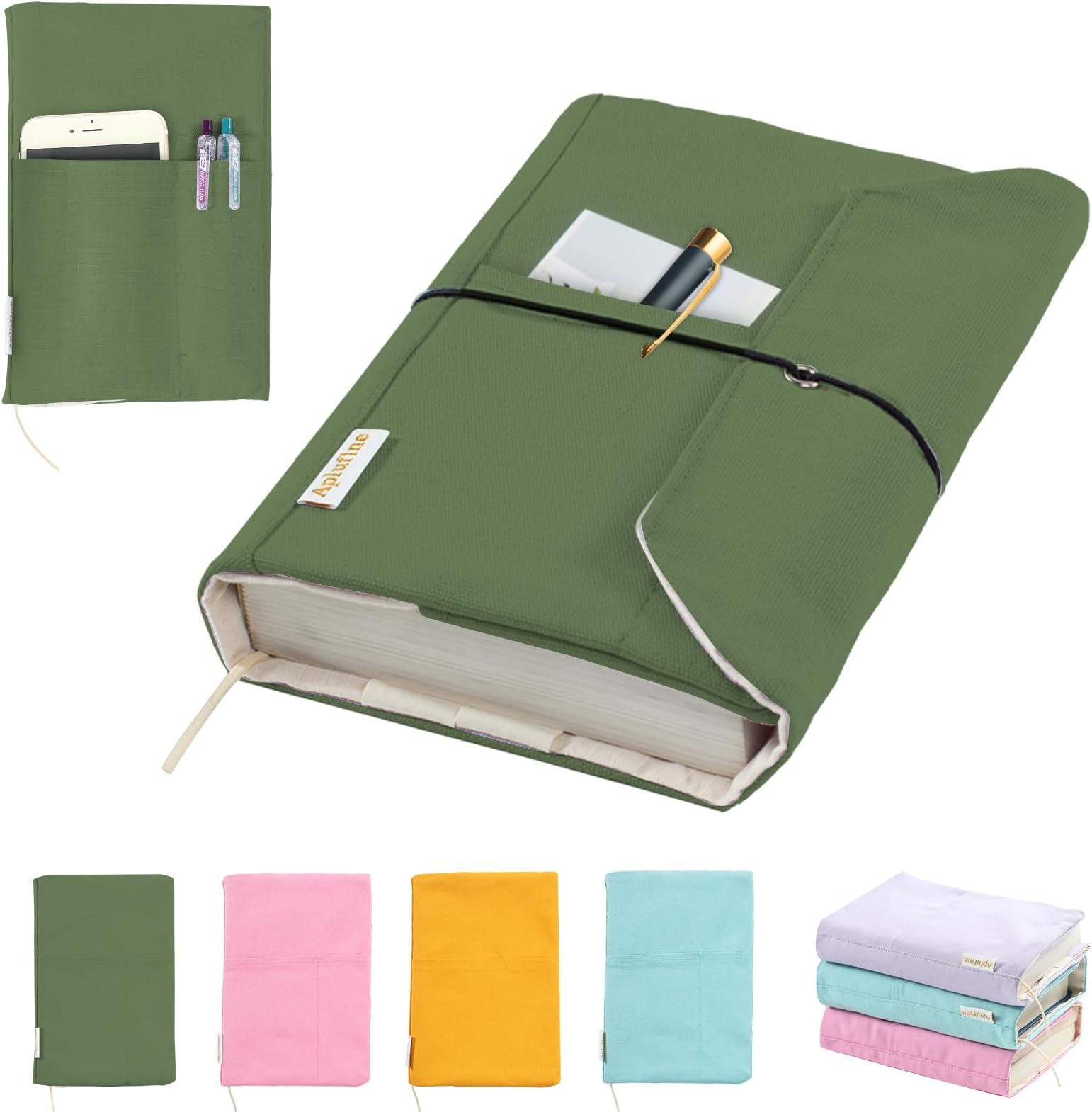 Canvas Book Covers, Washable Book Protector, Book Cover for Paperback Novels, Adjustable Book Cover for Hardcover with Pockets for Pen, Soft Cover Books, Book Lovers Gifts