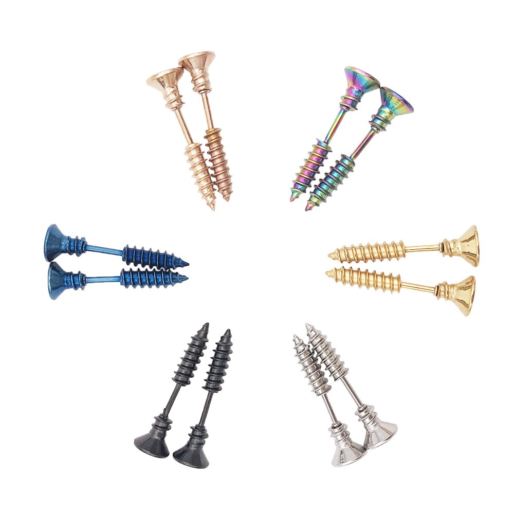 6 Pares de Pendientes de Acero Inoxidable para Hombre Mujer Aretes de Plata Negro Oro Pendientes Tornillo Hipoalergénico Piercing