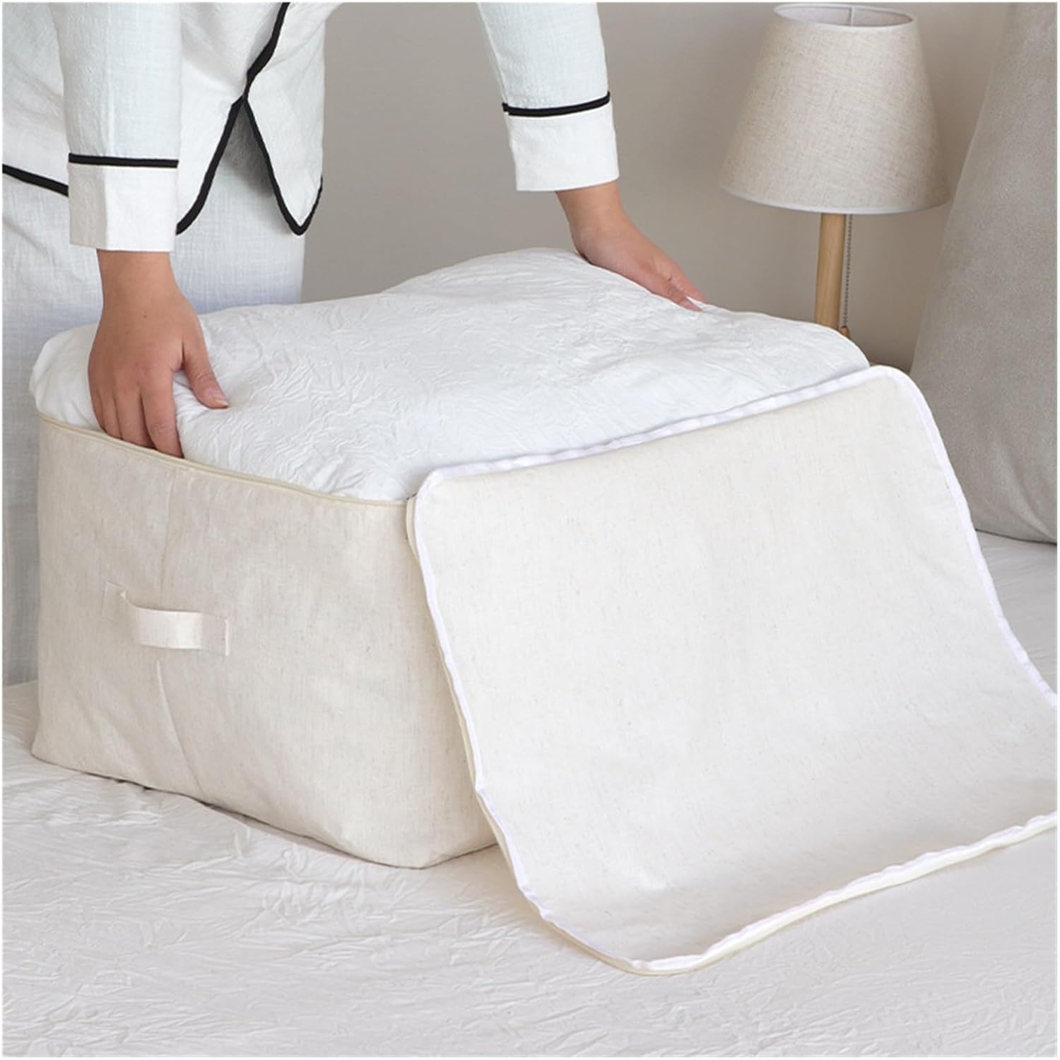 SBTRKT Cotton Linen Folding Clothes Storage Bag Portable Wardrobe Sorting Clothes Storage Box with Reinforced Handle for Bedding Quilt (Color : 47x40x22cm)