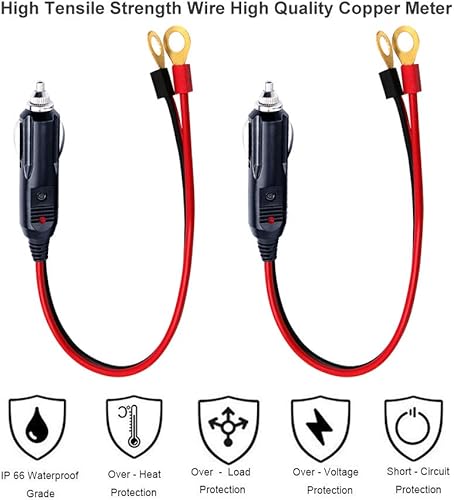 Miniatura 10 de KUNCAN Cable de extensión de arnés de terminal de encendedor de cigarrillos macho a junta tórica  Cable adaptador de cable de alimentación de 12