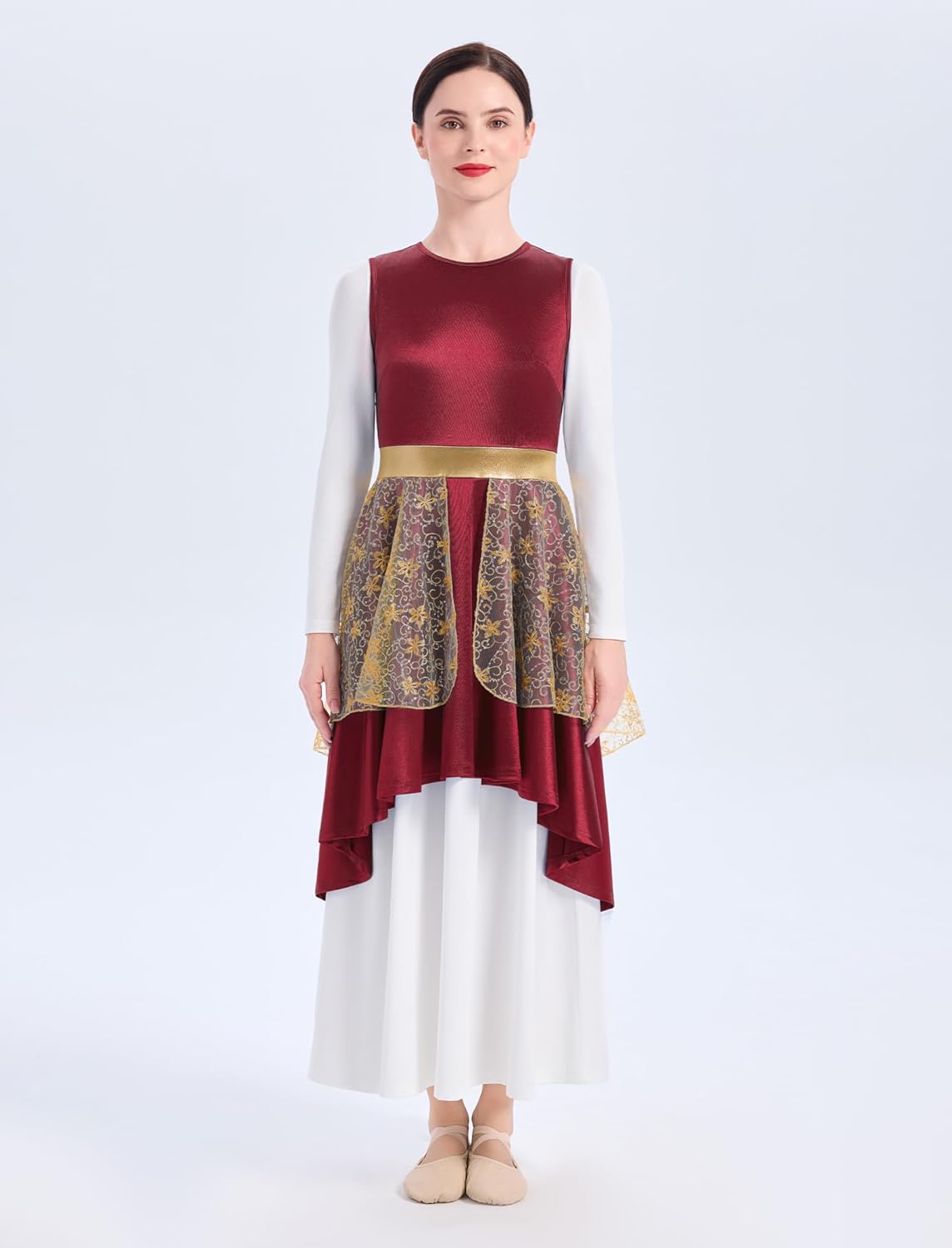 ODASDO Praise Dance Dresses for Women Liturgical Dancewear Worship Asymmetric Overlay Satin Tunic (White Dress Not Included)