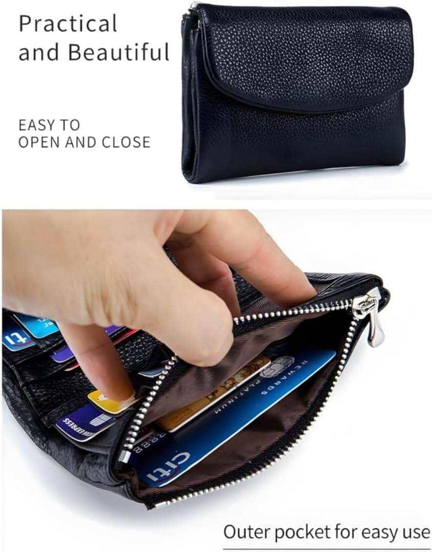 Unisex Leather Wallet, Full Grain Leather Coin Purse with Credit Card Holder, Coin Holder & Cash Slots, Short Genuine Leather Purse (Green) - Image 3