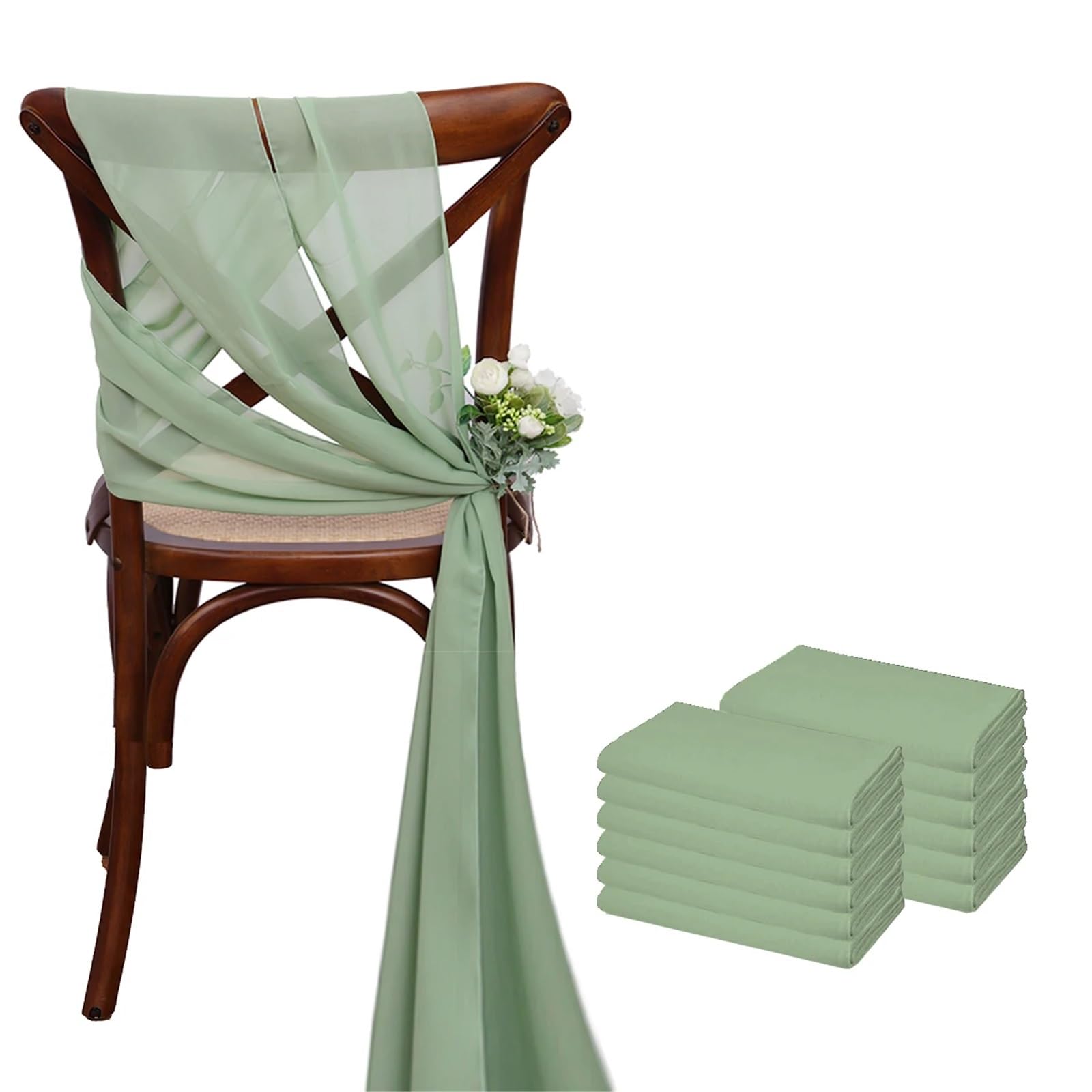 RRYPBOVG Chair Ribbon 17x275cm Sage Green Chiffon Chair Sashes Wedding Covers Ribbon Party Aisle Decor(Green 3,38PCS)