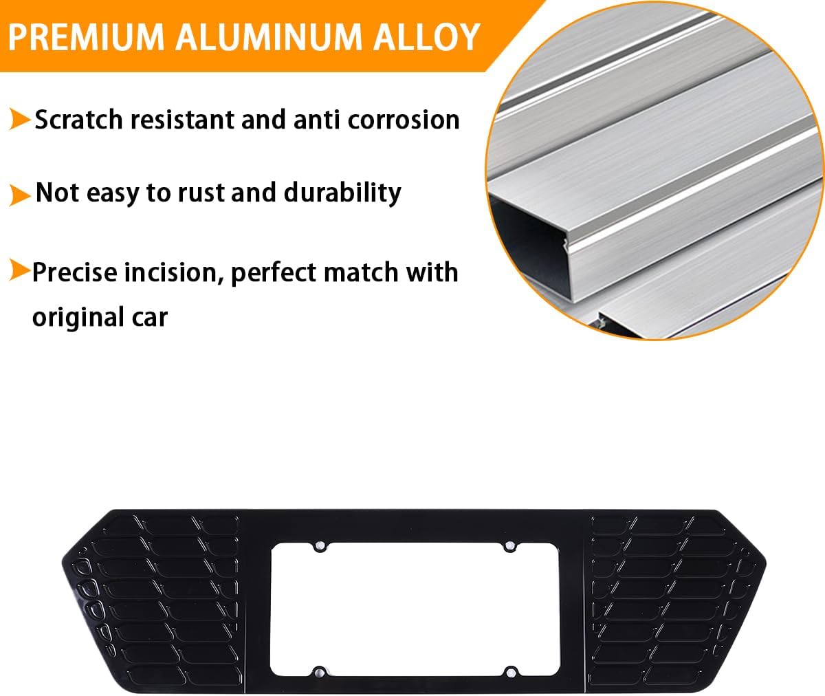 Rear License Frame Compatible with Chevrolet Corvette C8 2020-2026, Aluminum License Plate Frame Grill Vent Insert, License Plate Trim Base Accessories (Bright Black)