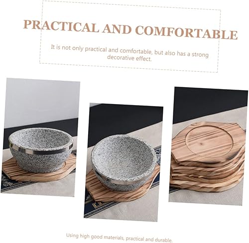 Miniatura 4 de UPKOCH Bandeja de madera redonda para cuenco de piedra, bandeja de madera, bandeja redonda de madera Bibimbap Bowl Trivet plato de comida de madera