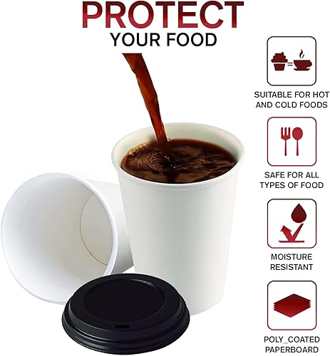 Vista 32 de Smygoods Tapas de taza de café, tapa de cúpula para tazas de 10/24 onzas, vasos de papel, color negro, 50 unidades [no incluye tazas] Tapas negras