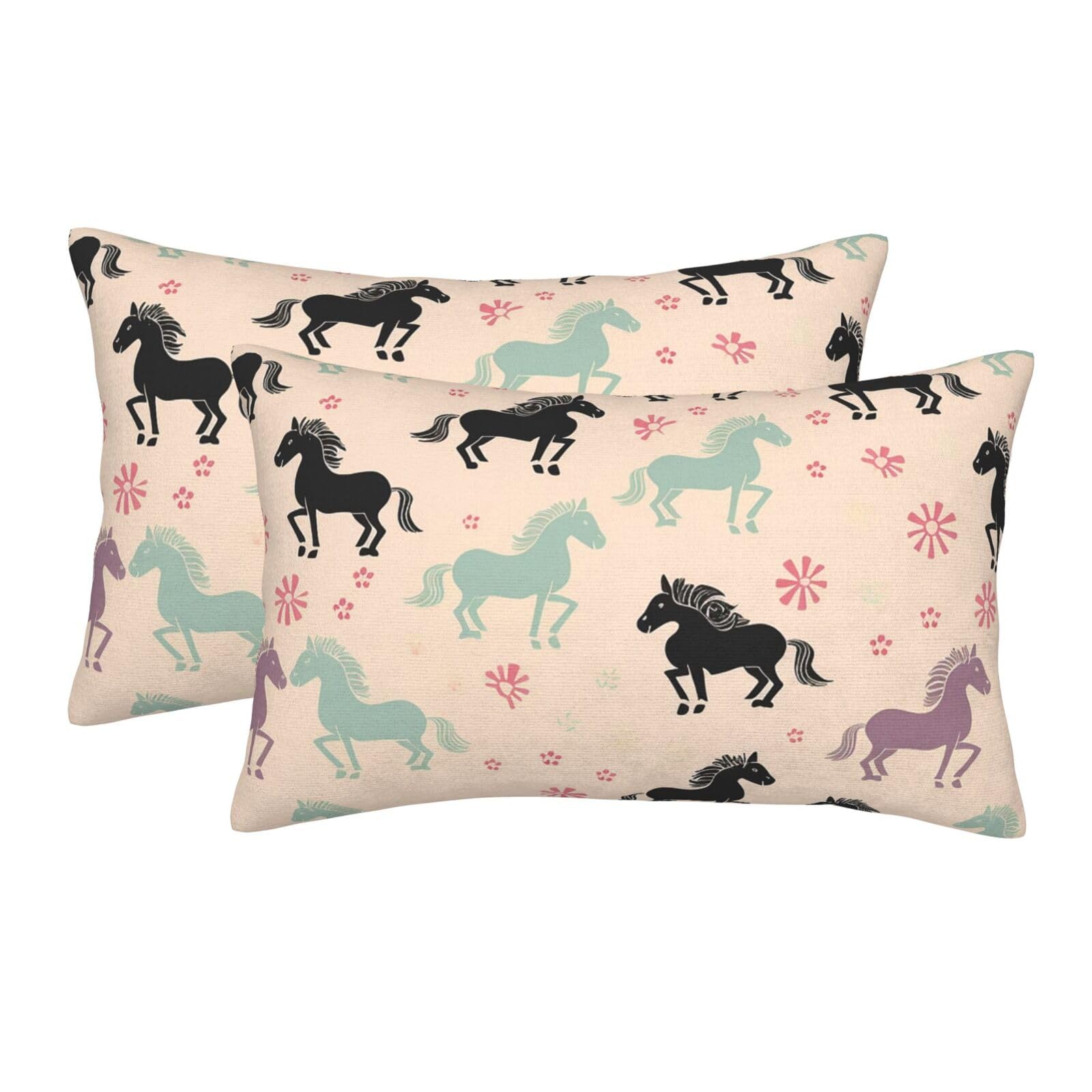 2 Pack Standard Size Pillow Cases for Hair and Skin Soft Breathable Pillow Case Covers with Hidden Zipper Cute Horse Pillowcase 20"x30" Pillow Cover for Sleeping Gift