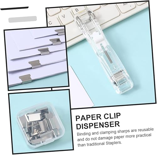 Miniatura 5 de Operitacx 3 juegos de máquina de carpetas de papel portátil dispensador de clip de almeja dispensador de clip de sujeción de papel, clips de carpeta