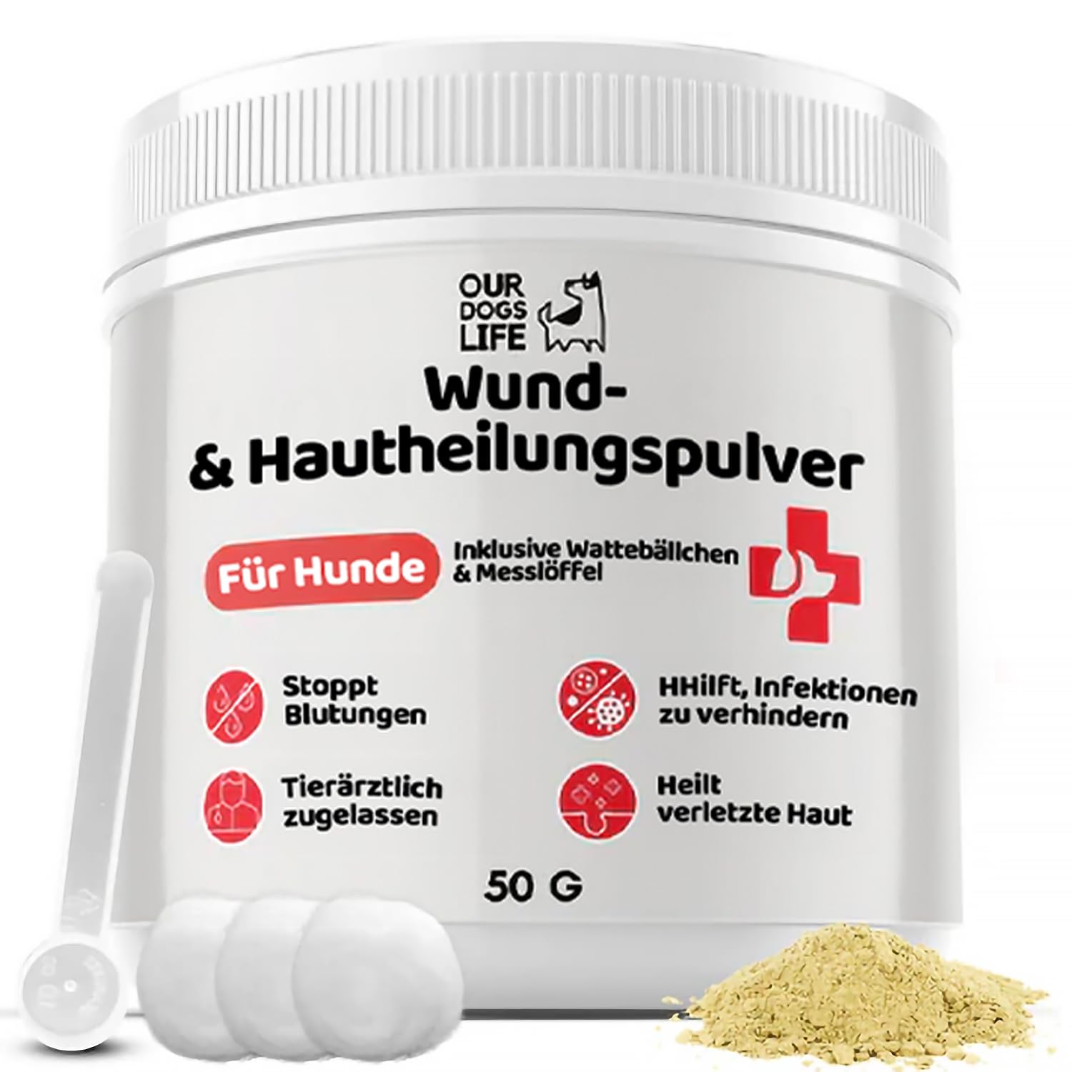 Wund- & Hautpuder für Hunde | Blutstillend & Heilungsfördernd | Tierärztlich getestet | Erste-Hilfe Wundpuder | Antibakteriell | DogsLife