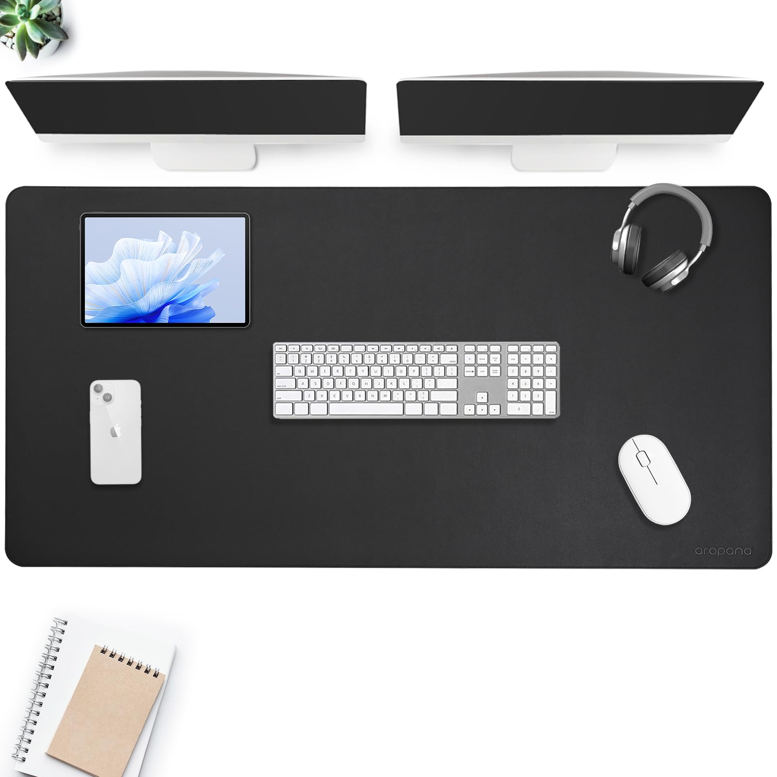 Number CASE | Vegan Leather Desk Mat | Large Mouse Pad for Computer & Laptop | Reversible Waterproof Desk Pad | Dual-Sided Extended Writing Mat with Edge Stitching (47.2x23.6 inch, Black/Grey)-image-20