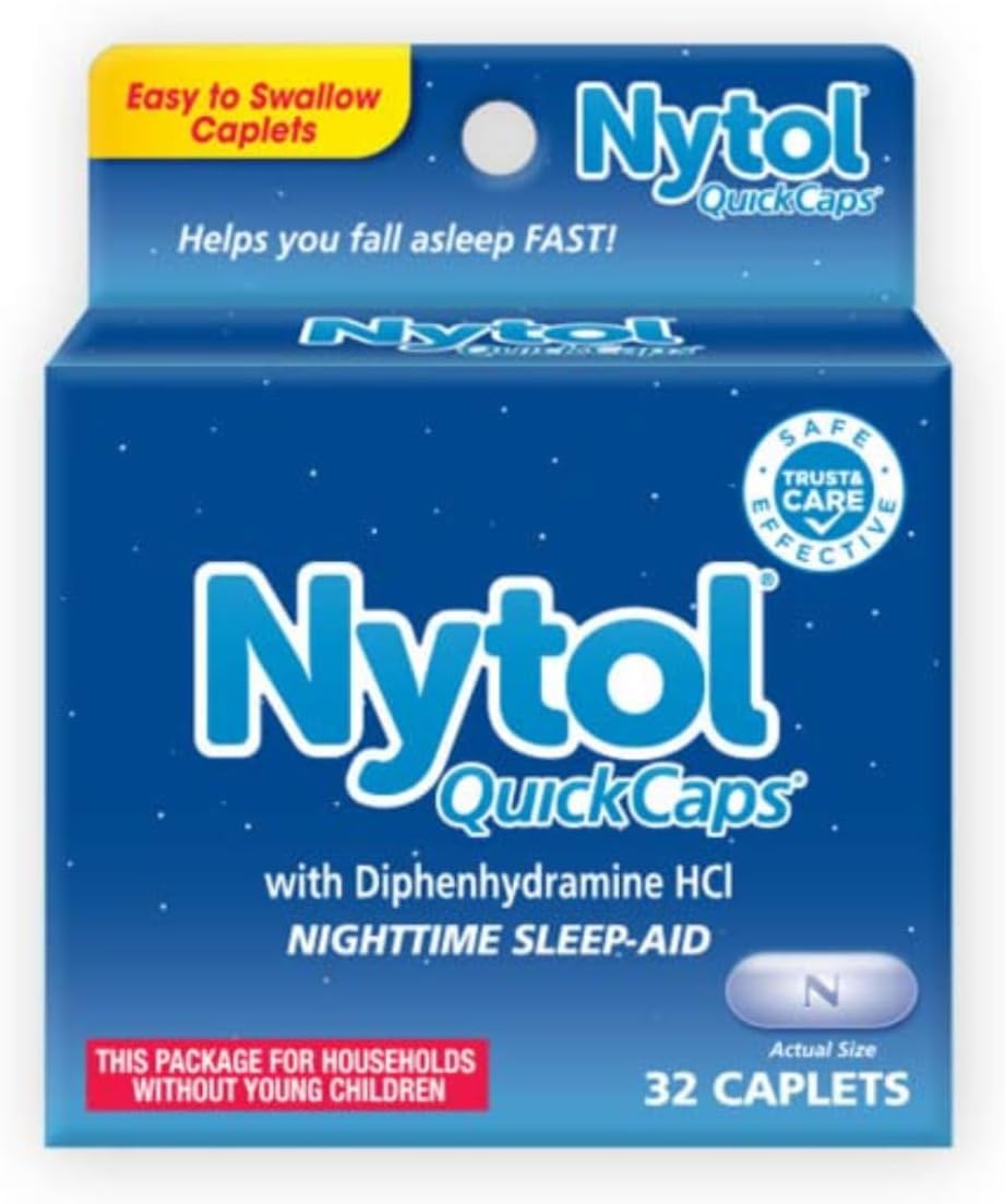 Nytol Nighttime Sleep Aid Quick Caps with Diphenhydramine HCl 25 mg, 32 Caplets (Pack of 1)