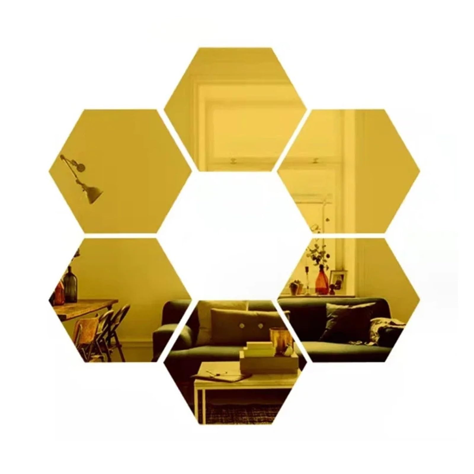 Hexagonal Mirror Wall Sticker 6/12pcs Hexagonal Mirror DIY TV Background Wall Decoration Living Room Stickers Bedroom Bathroom Home Decoration(6PCS Gold,XS 46x40x23mm)