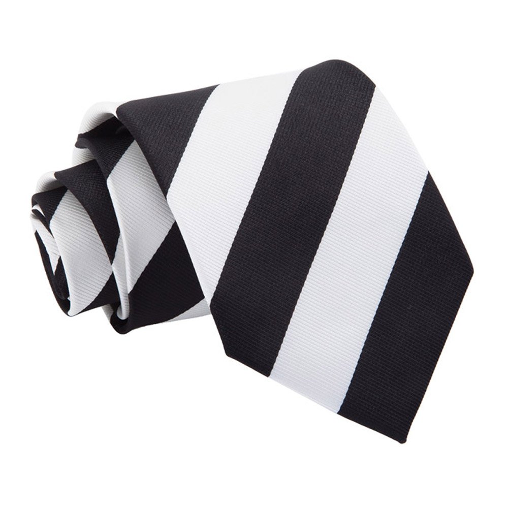 DQT Mens Striped Classic Tie - 9cm Width Necktie - Wedding, Business & Formal - Black and White
