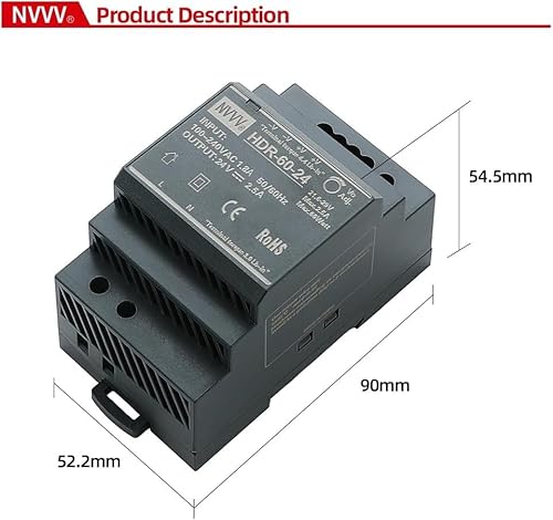 HDR-60-24 DIN-Schienen-Netzteil, 60 W, 24 V, 2,5 A, Hutschienen Netzteil Transformator, Panel-Montage