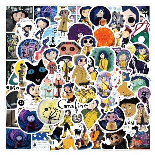 Coraline & the Secret Door Stickers - 50 adesivi per film Thriller Fantasy, in vinile resistente all'acqua, per laptop, bagagli, skateboard, ragazzi e adulti