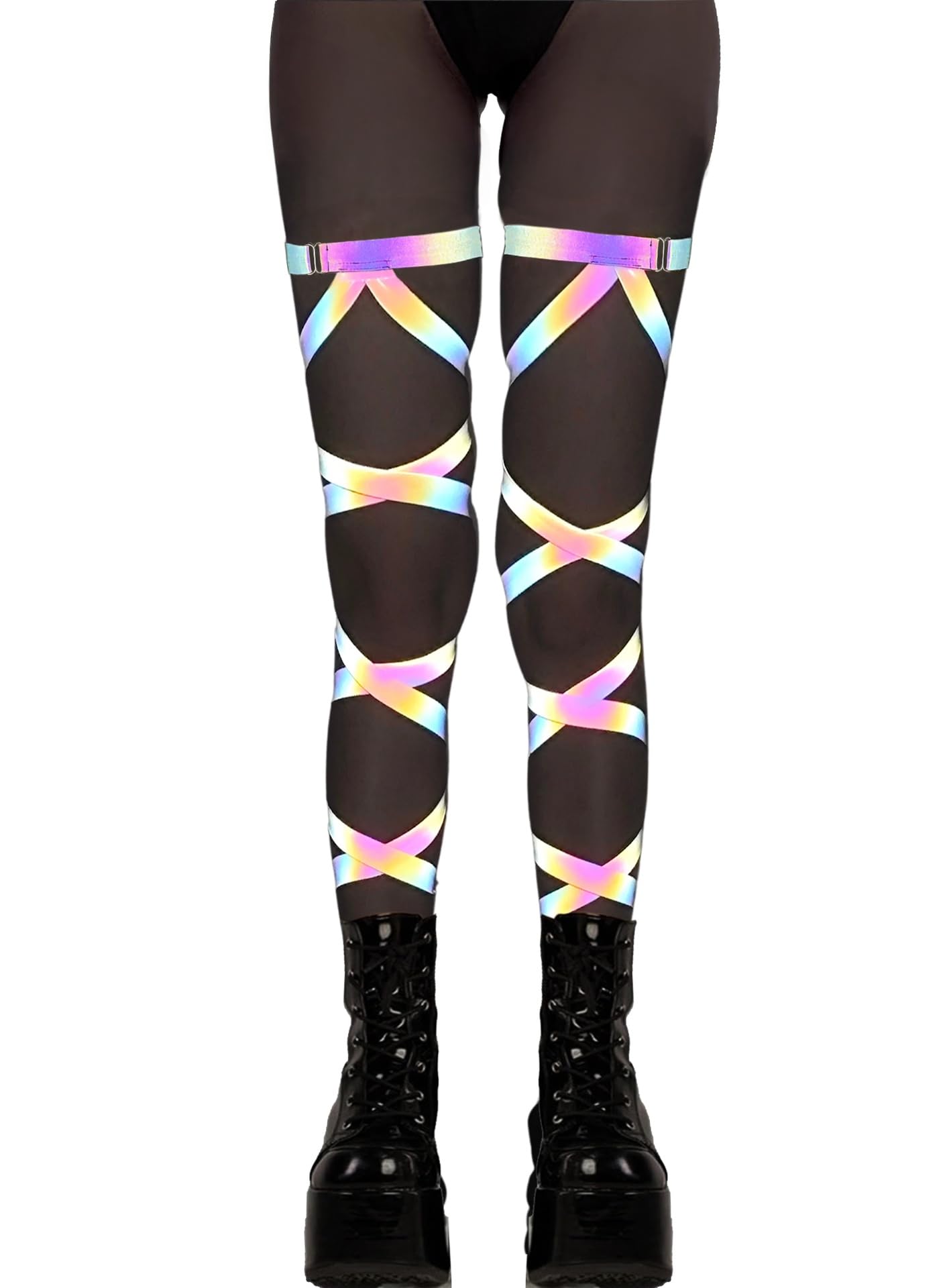 Photo 1 of SEE SECOND PICTURE ..............Reflective Rave Leg Wrap for Women - Adjustable Holographic Glow Straps Music Party Accessories EDC Concert Outfits(ReflectiveRainbow,O,1332a) DARK PURPLE GREEN