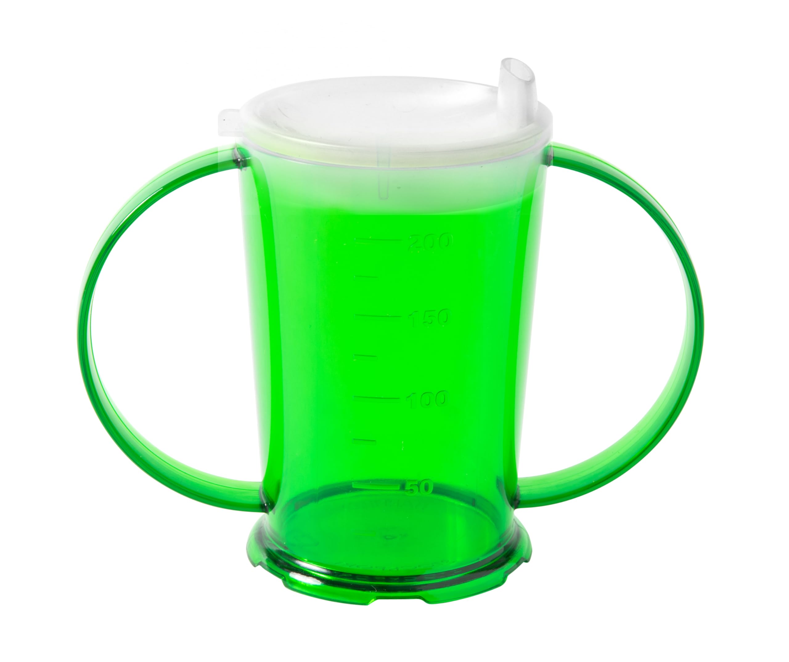 Harfield Translucent Green 2-Handled Beaker & Wide Spout Drinking Aid Sippy Cup Reusable Virtually Unbreakable Copolyester Plastic