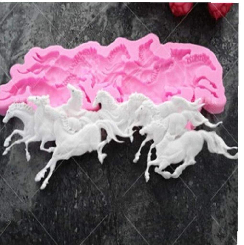 Lankater Pink 8 Running Pony Horse Shape Silicone Cake Molds Fondant Sugar Kitchen Baking Tool Mould