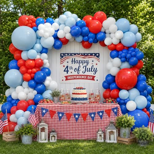 Image of Red Blue White Balloons, 60 Pcs 12 Inch Navy Dusty Pastel Blue Red White | Latex Balloons with Ribbon for Birthday Baby Shower Graduation 4th of July Independence Day Patriotic Party Decorations