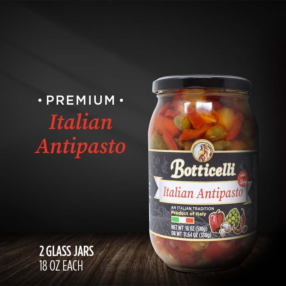 Botticelli Hot Antipasto - 18oz Jar Spicy Italian Appetizer With Olives & Vegetables