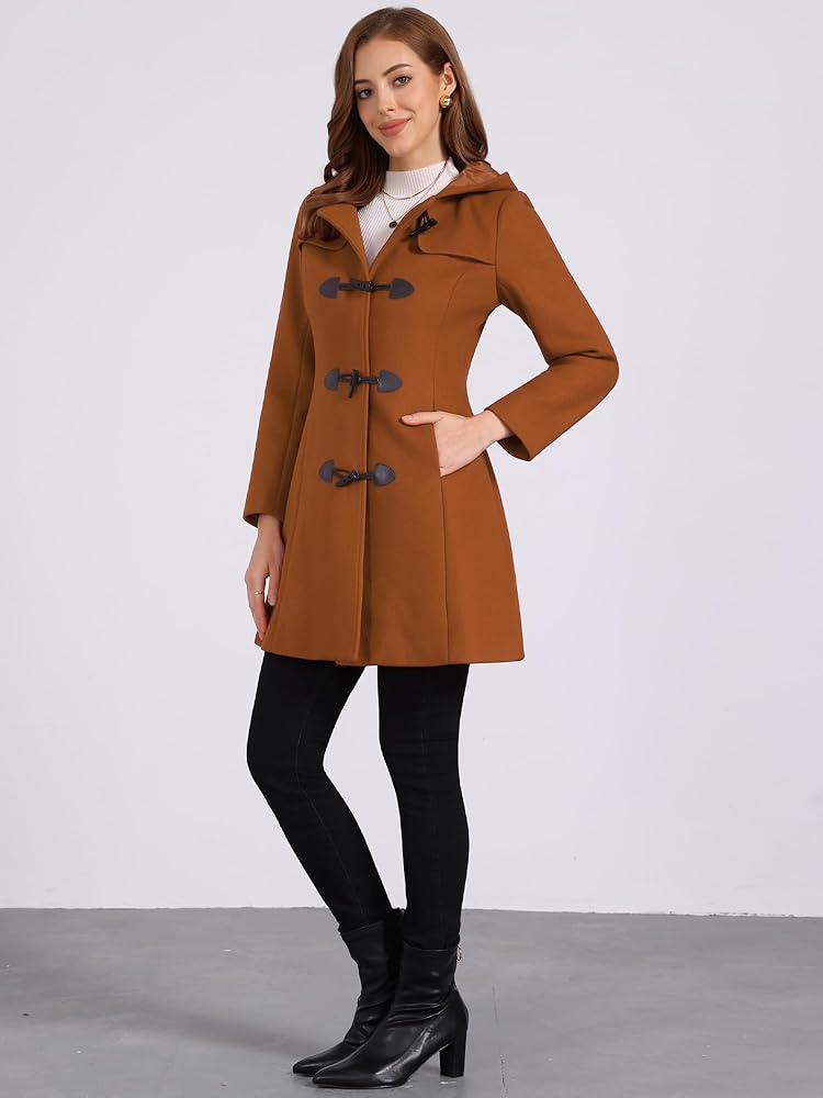 Allegra K Women's Long Coats Hooded Toggle Button Up Long Sleeves