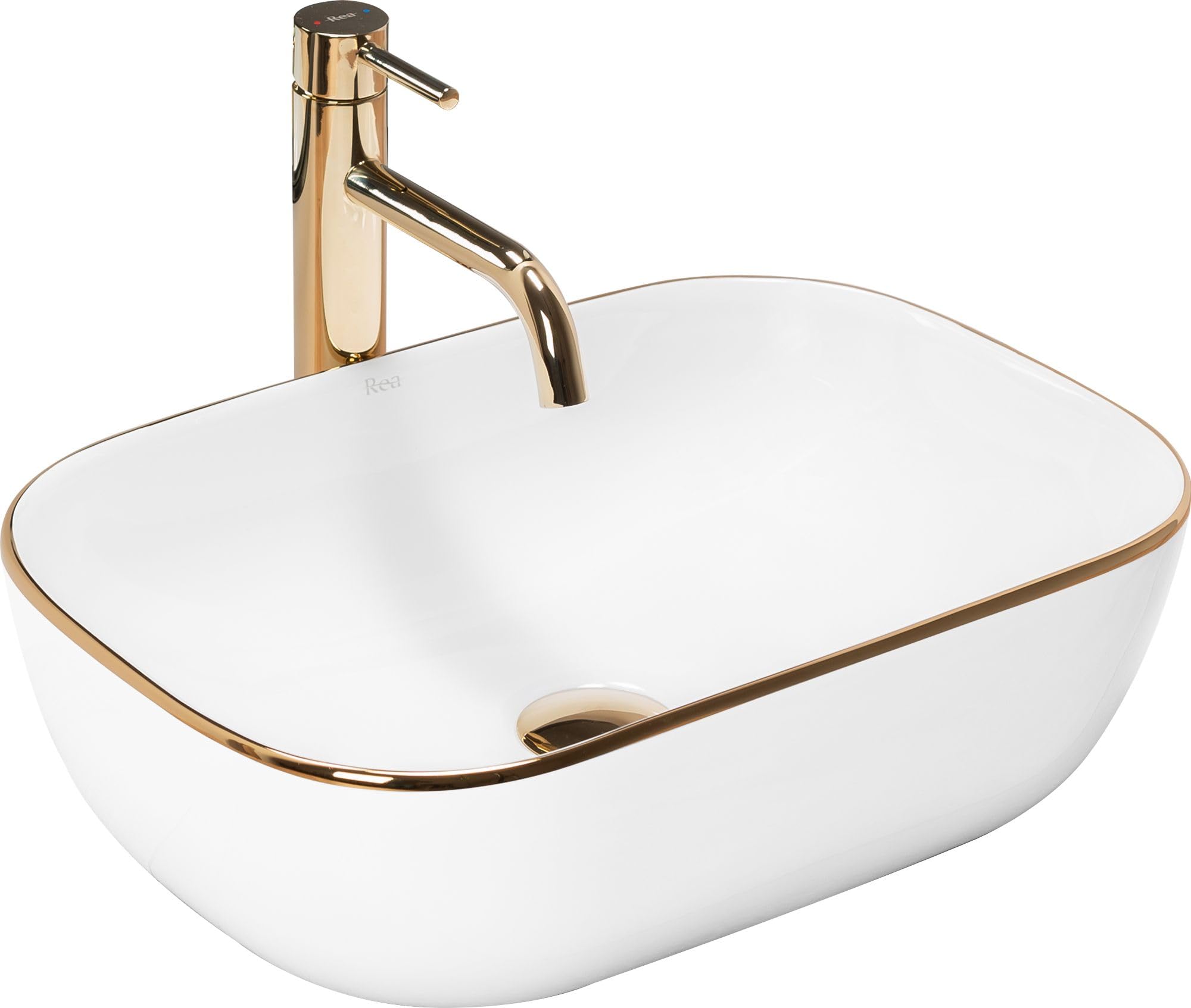 Rea Bathroom Sink Made of Ceramic Belinda Gold Edge - Snow White/Gold - REA-U8736