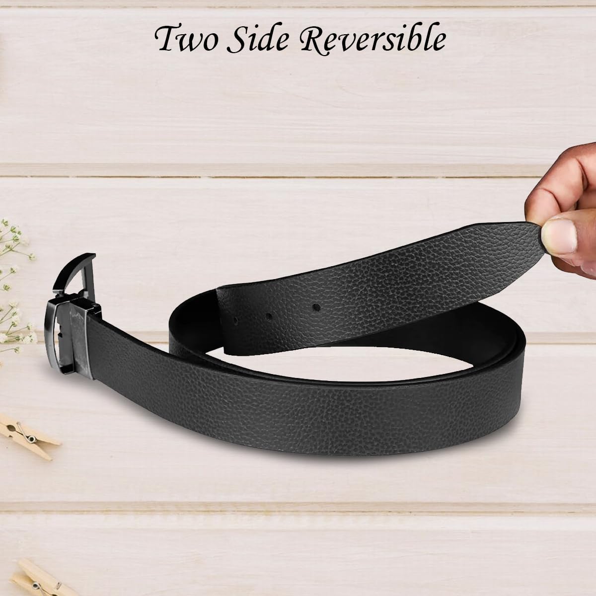 The Wallet Store Black Textured Genuine Leather Belt For Men