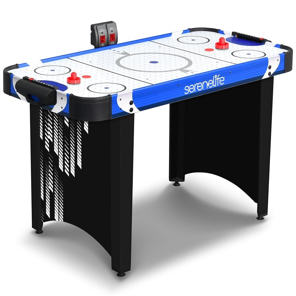 SereneLife Pneumatisches Hockey-Tischspiel – kompakter Bogentisch für Kinder und Erwachsene, luftbetriebene Spielfläche, Kratzfeste Oberfläche, Puck und Schieber für das Badezimmer