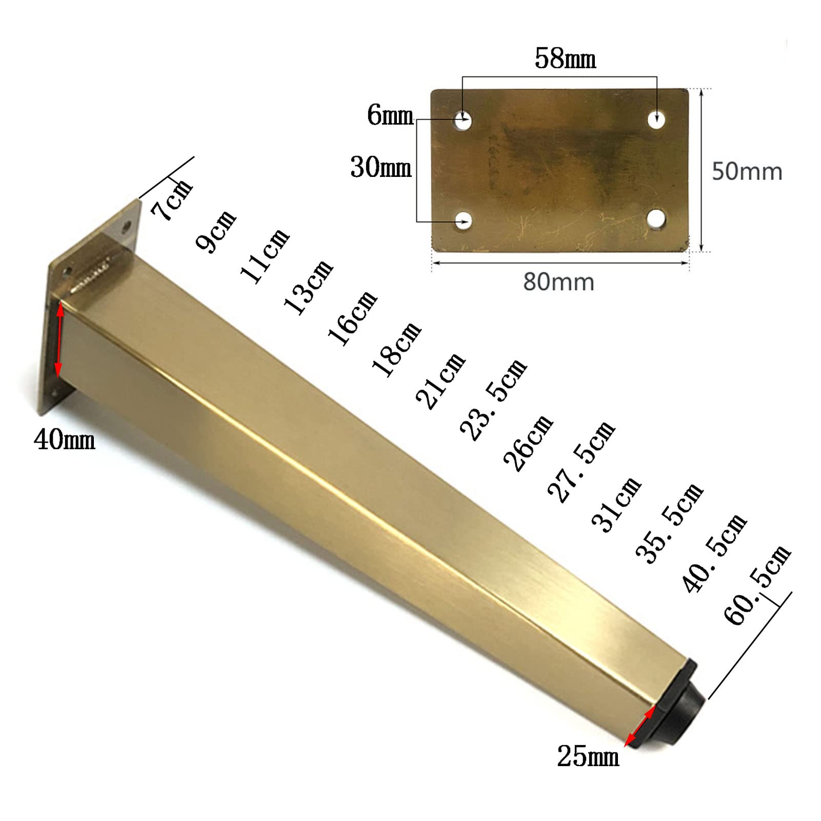 Genérico Patas De Acero Inoxidable Ajustables para Muebles, Robustas Y Antideslizantes, con Altura Regulable De 0 A 10 Mm, Aptas para Armarios Y Sofás (Gold 35.5 cm / 13.98 in)