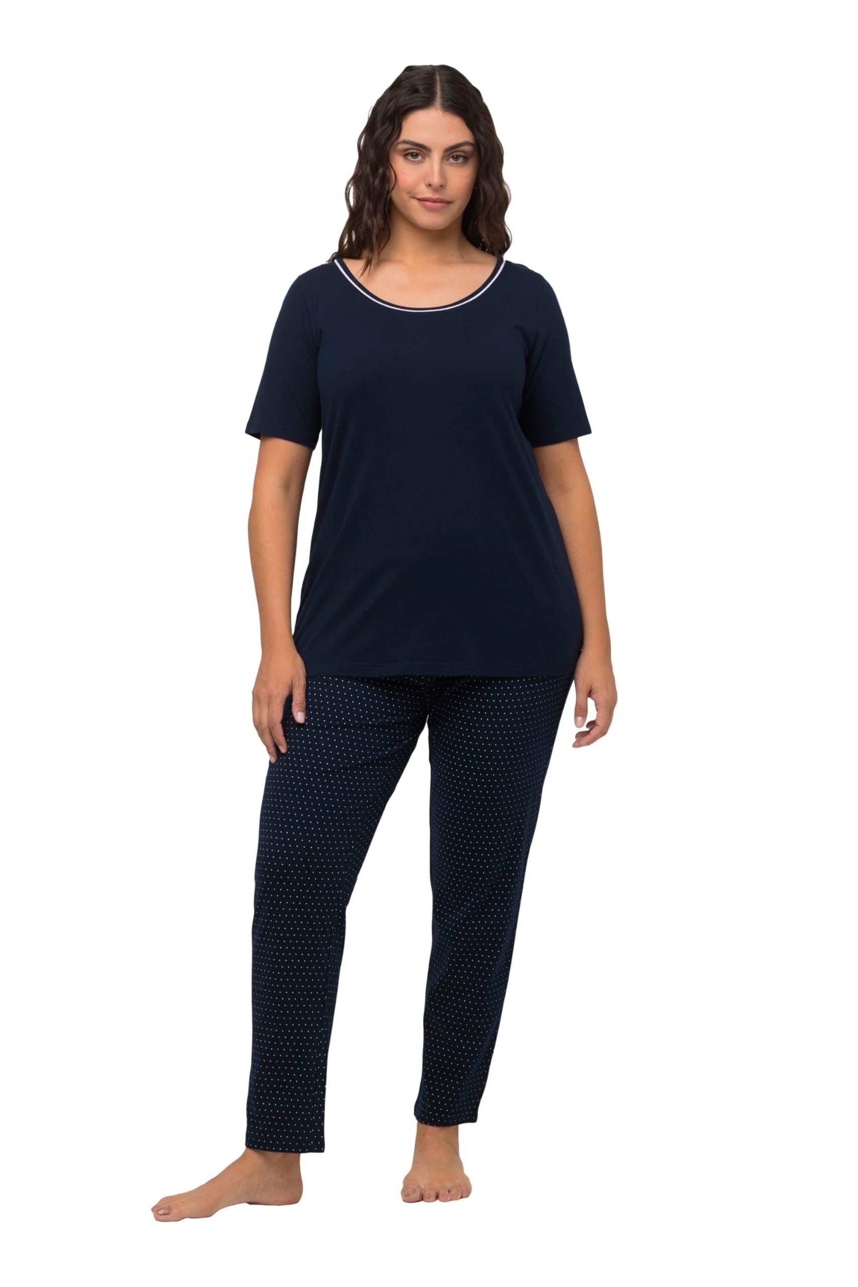 Ulla Popken Women's Midnight Blue Pyjama, Dots Pajama Set, Nachtblau,