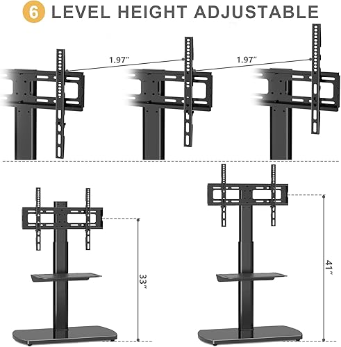 Miniatura 5 de TVON Universal Floor TV Stand with Swivel Mount for 32-65 Inch TVs, TV Mount Stand for Bedroom and Corner with Height Adjustable Shelf and Tempered