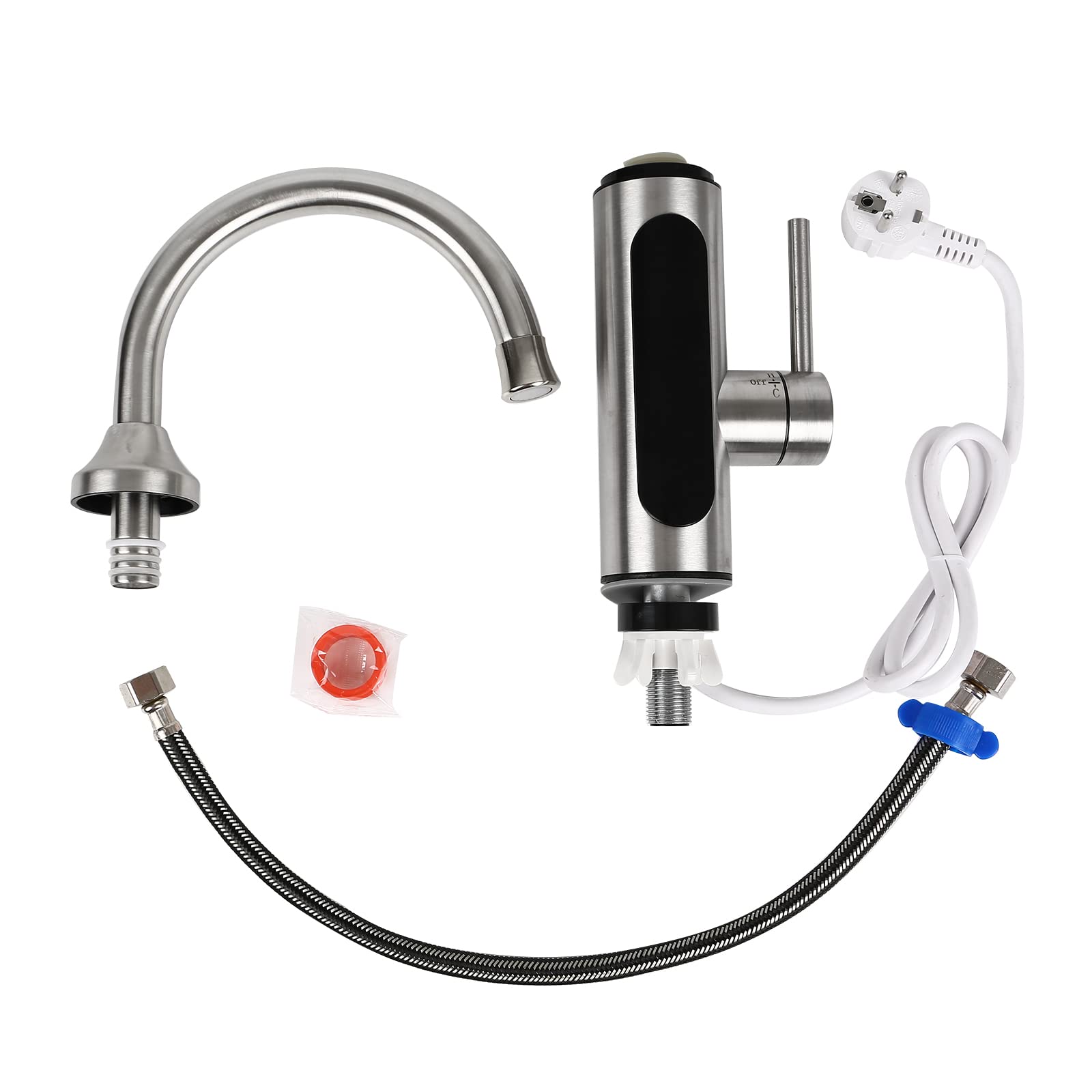 Robinet électrique avec Chauffe-eau Instantané,CEIEVER Robinet de Cuisine 220 V 3000 W chauffe eau instantané electrique avec 360° Affichage de la Température LED,pour cuisine,salle de bain