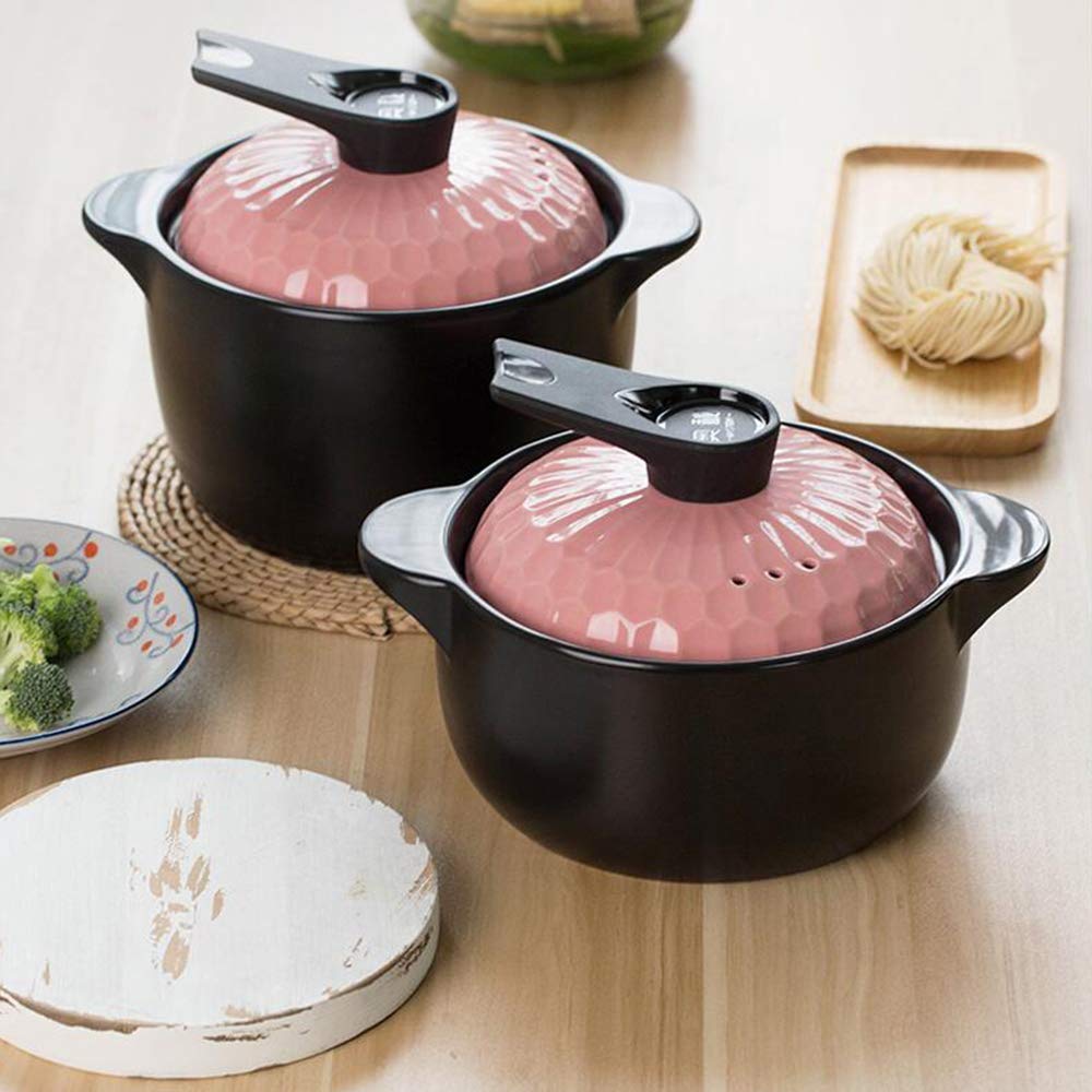 Pentola Cucina, casseruola Rotonda in Ceramica con Manico, casseruola in Terracotta con Isolamento antiscottatura, Deliziosa pentola stufato Lento, pentola zuppa Sana con Coperchio