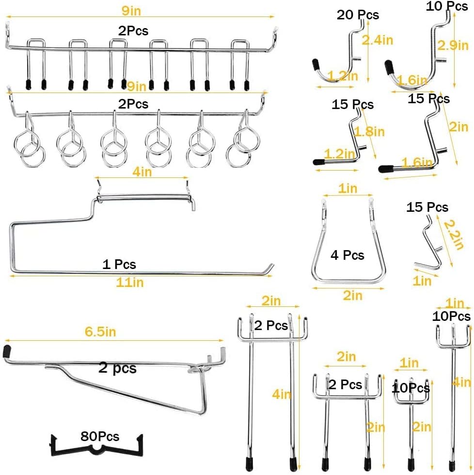 Hannger Pegboard Hooks Assortment with 3 Pegboard Baskets Peg Locks, 190 Pcs Pegboard Shelving Accessories Set | Board Hooks | Panel Display Hooks for Garage Kitchen Home Organizing Tools