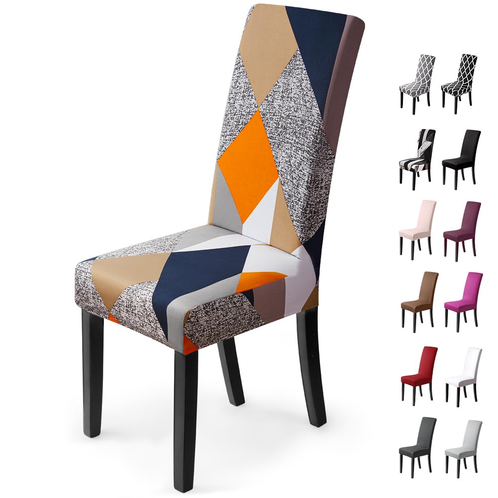 Fundas para Sillas Fundas Sillas Comedor Fundas de Asiento para Silla Duradera Fundas Protectoras para Sillas para Decoracion de Cocinas, Restaurantes y Hogar (Paquete de 6, Geometría Naranja)-H