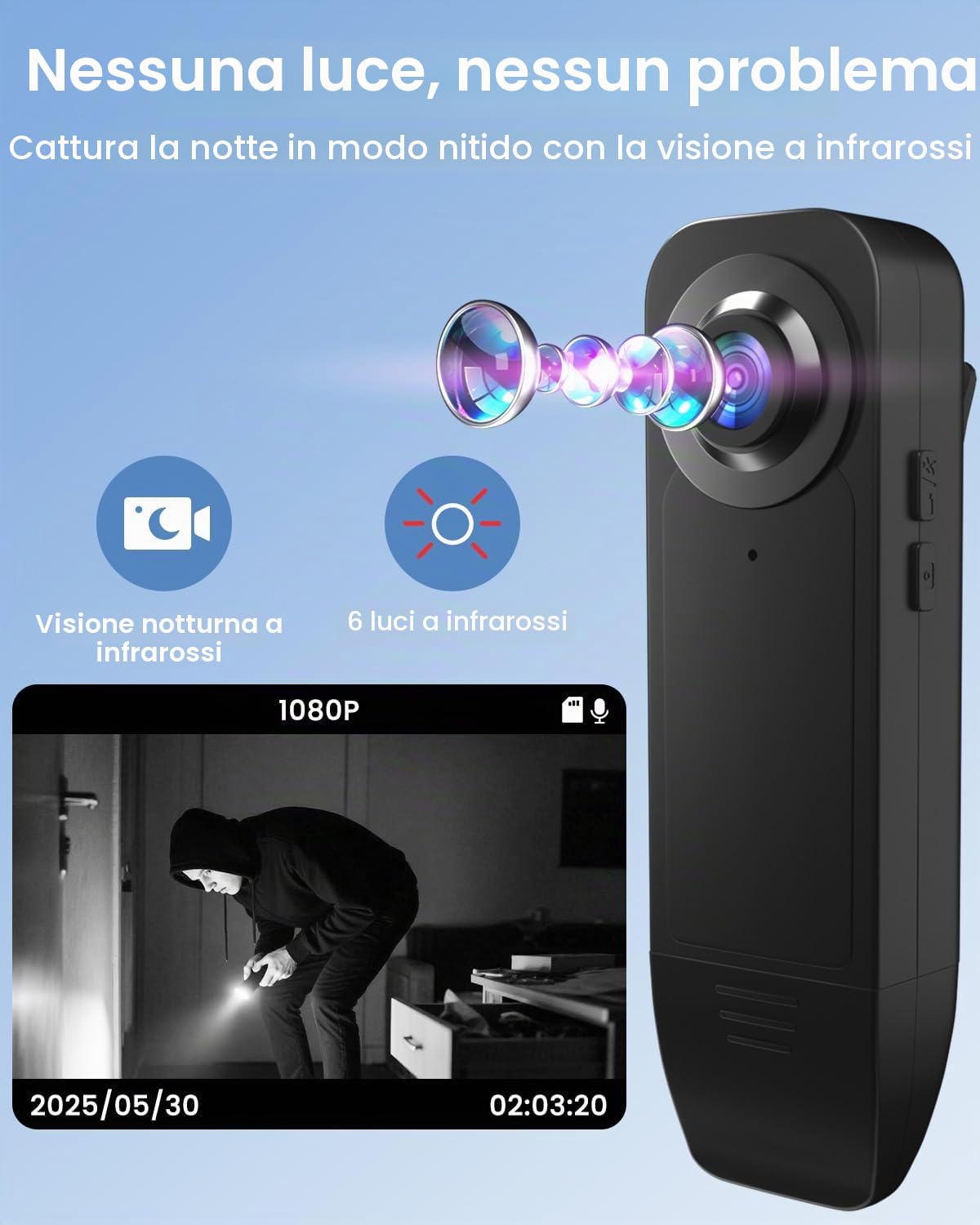 Bextgoo Body Cam, Mini Telecamera Spia Nascosta 1080P,Telecamera senza WiFi con scheda 64 GB Preinstallata，Bodycam con Batteria lunga durata da 1000 mAh, Movimento e Visione Nottu