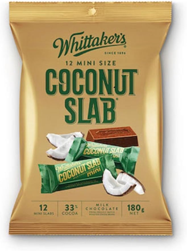 Whittaker's 12 mini size chocolate slab 180g (Made in New Zealand) (Coconut Slab)