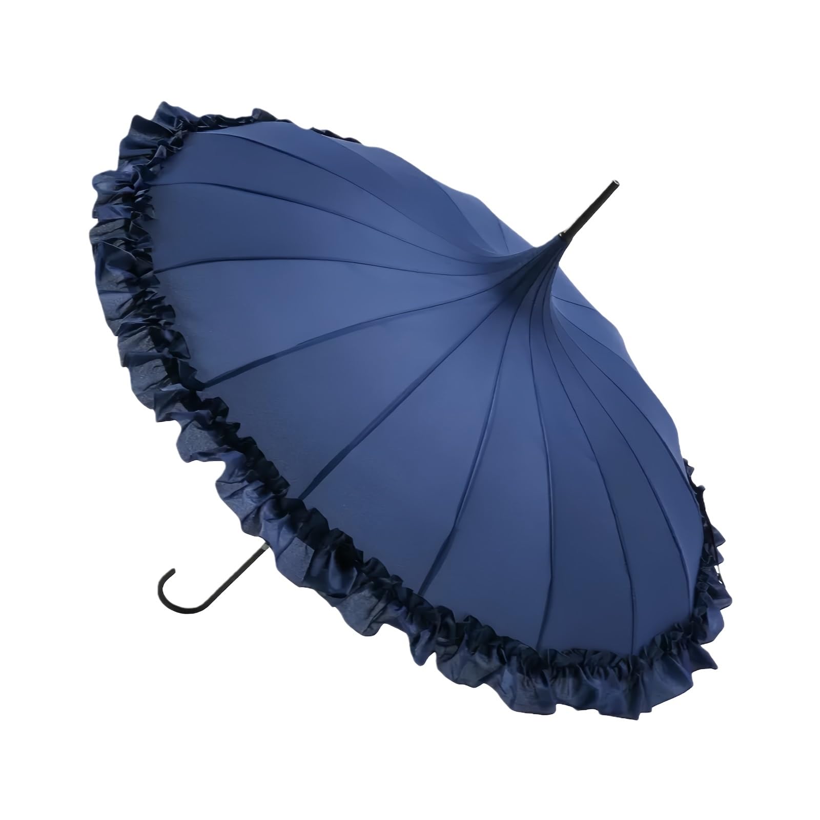 Uthdlm Dark Blue Windproof Pagoda Lace Umbrella, 16-Rib Reinforced Frame, Sun & Rain Protection, Leather Handle, Uv And Rain Shield, Bridal Wedding Umbrella(Dark Blue)