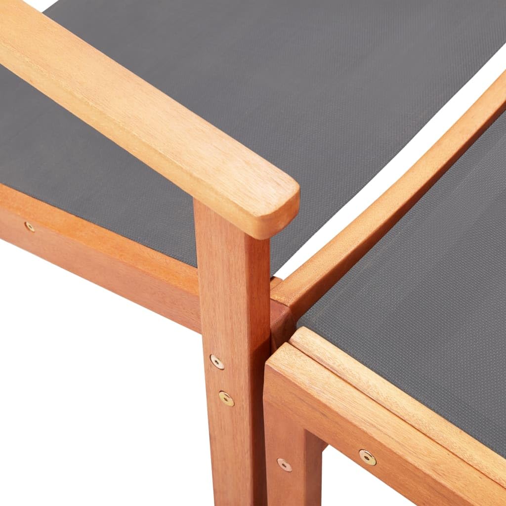 Silla de jardín de madera con reposapiés, color gris, eucalipto y textileno, resistente, hasta 110 kg, fácil de montar