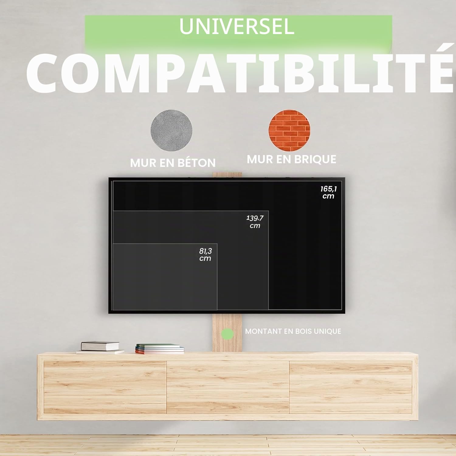 Support Mural TV, Inclinable et Orientable Support TV pour écrans 32-65 Pouces jusqu'à 40Kg -VESA 400 x 400 mm