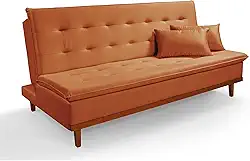 Sofá Cama Reclinável Santorini Veludo Pés de Madeira 3 Lugares Casal Premium (TERRACOTA)