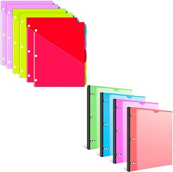 INFUN 30 PCS 5-Tab Plastic 2 Pockets Binder Dividers +1 INCH Telescoping 3 Ring Binder with Customizable Front Cover - 4 PCS-4 Color