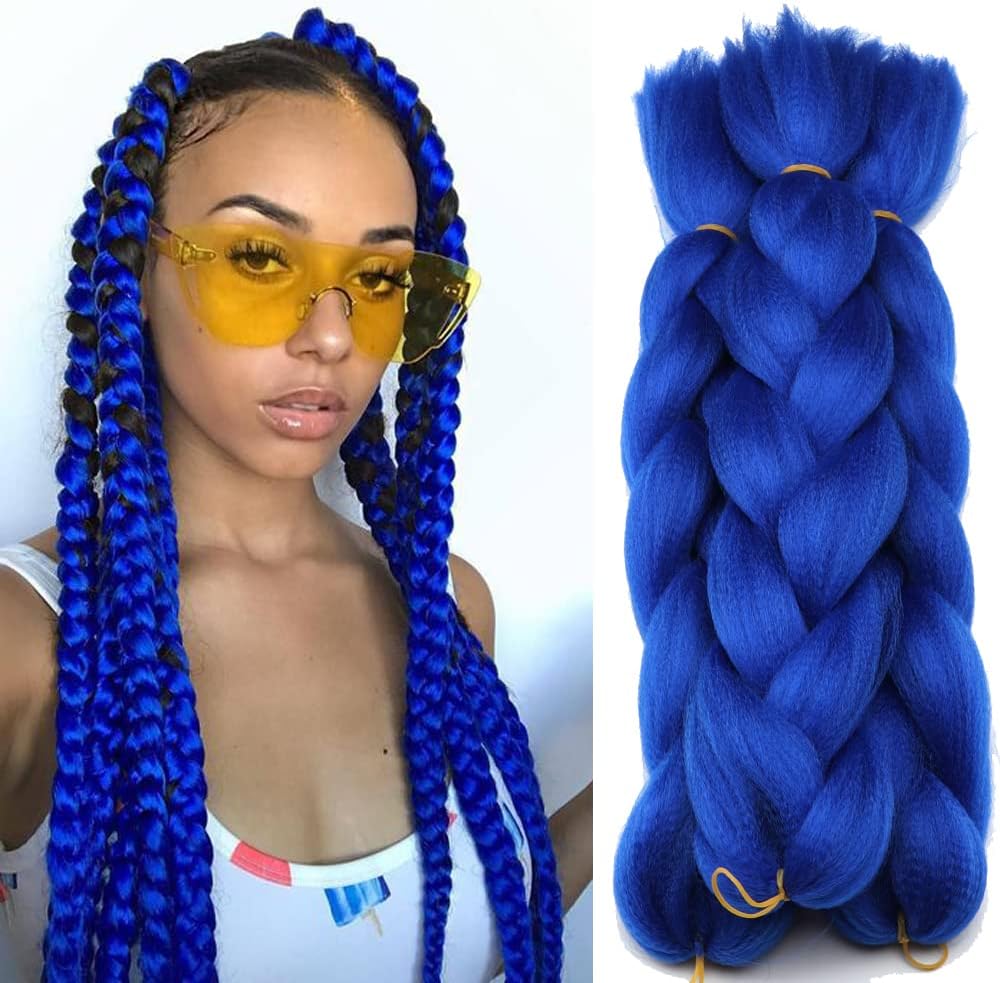 SHAROPUL Original Jumbo Braids Hair Extension 3pcs Royal blue Color 24inch 100g/pc For Twist Box Braiding Hair (Royal blue)