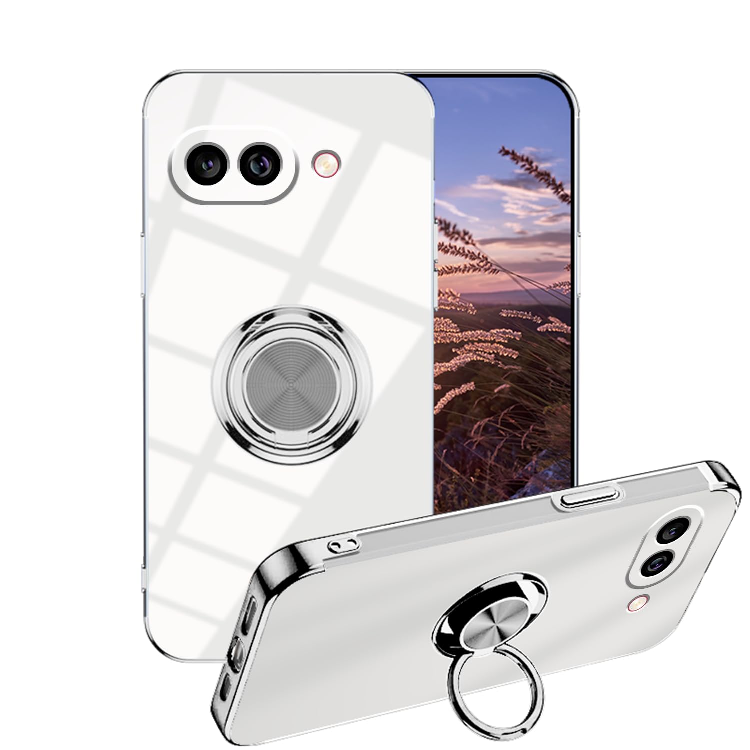 Wousunly ケース互換性がありますGoogle Pixel 9A ケースクリア リング付き スマホケースGoogle Pixel 9A リング360°回転車載ホル携帯カ耐衝撃TPU落下防止薄型全面保護 (白)