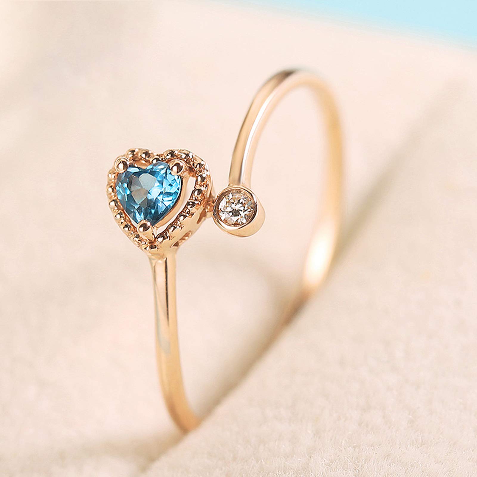 AMDXD Anello Oro 18K Donna, Anello Donna San Valentino Cuore Topazio con Diamante, Oro Giallo, Dimensione 4 alla Dimensione 11 (Perimetro: 47mm~ 65mm)