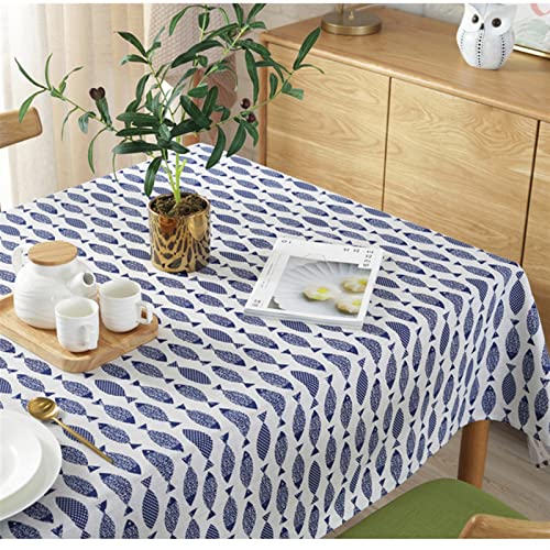 Nappe poisson bleu coton lin 90x90cm pour protéger et décorer votre table - 6