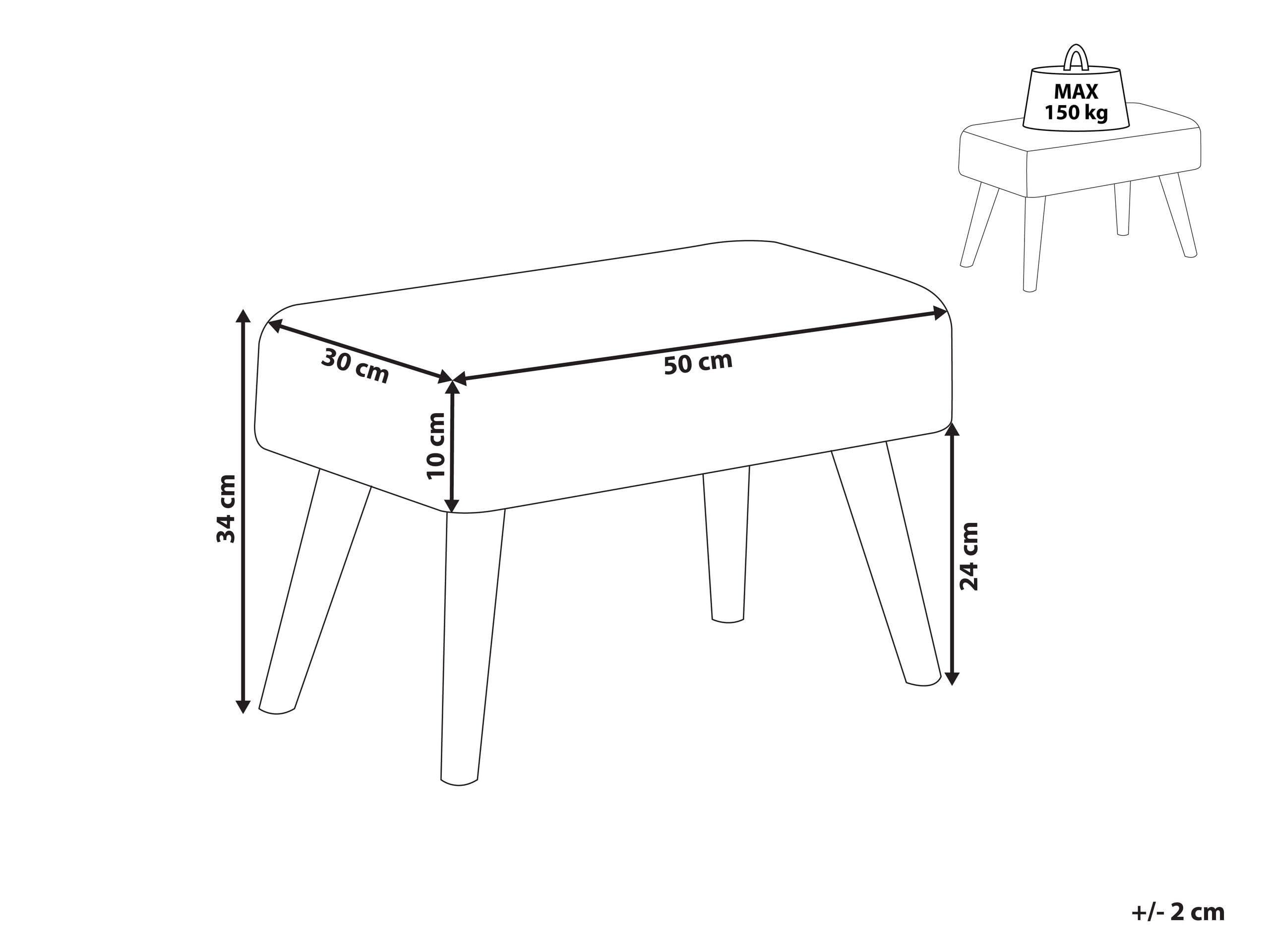 Beliani Hocker mit Holzbeinen Stoff grau rechteckig Schemel Sitzhocker modern Takoma II